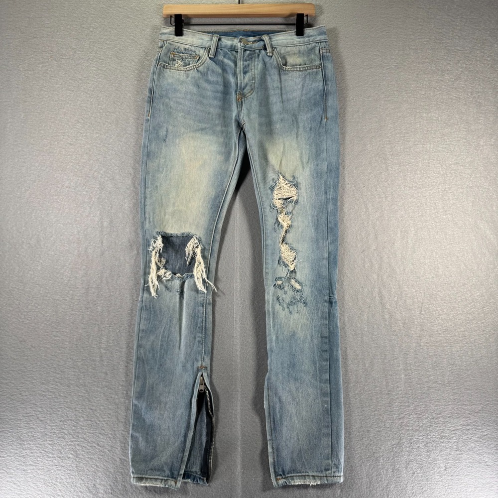 MNML Skinny Jeans Mens 29 Blue Lightwash Ankle Zip Distressed Streetwear Trendy